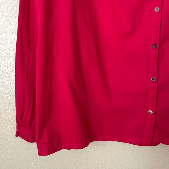 Xirena Top Womens Medium Red Rosette Emery Button Up Long Sleeve Poplin Cotton - Picture 5 of 13